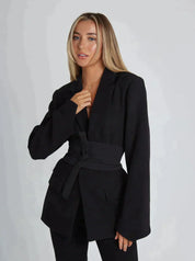Women's Belted Blazer Black Blazer