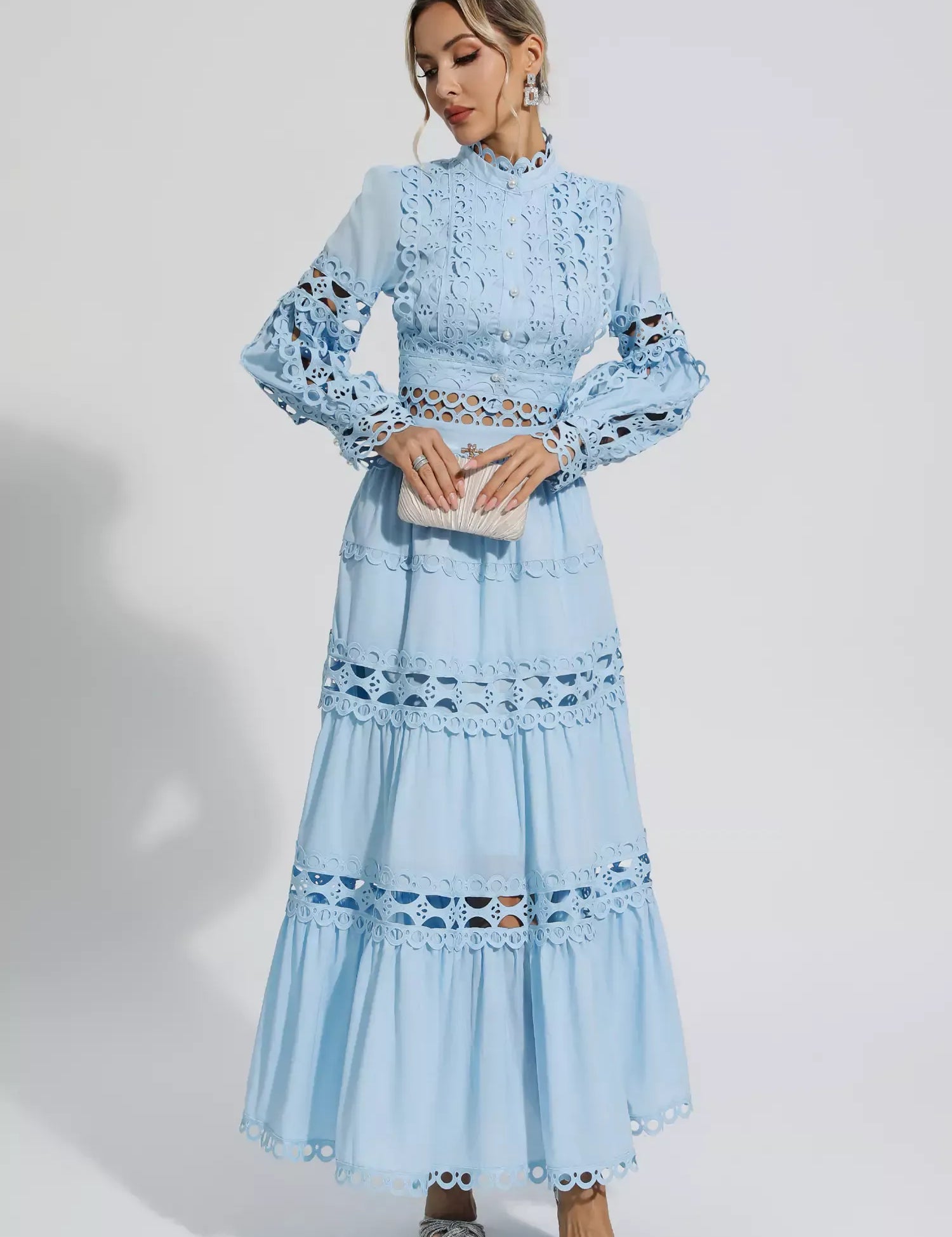 Cara™ | Blue Cut Out Long Sleeve Dress Dresses