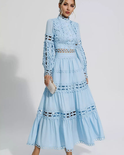 Cara™ | Blue Cut Out Long Sleeve Dress S Dresses