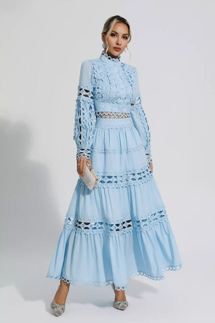 Cara™ | Blue Cut Out Long Sleeve Dress S Dresses