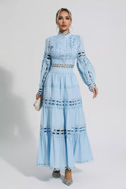 Cara™ | Blue Cut Out Long Sleeve Dress M Dresses