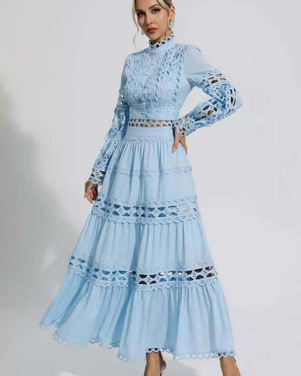 Cara™ | Blue Cut Out Long Sleeve Dress L Dresses