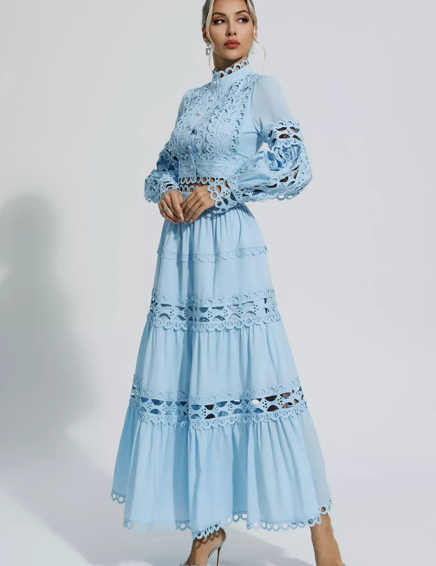 Cara™ | Blue Cut Out Long Sleeve Dress Dresses