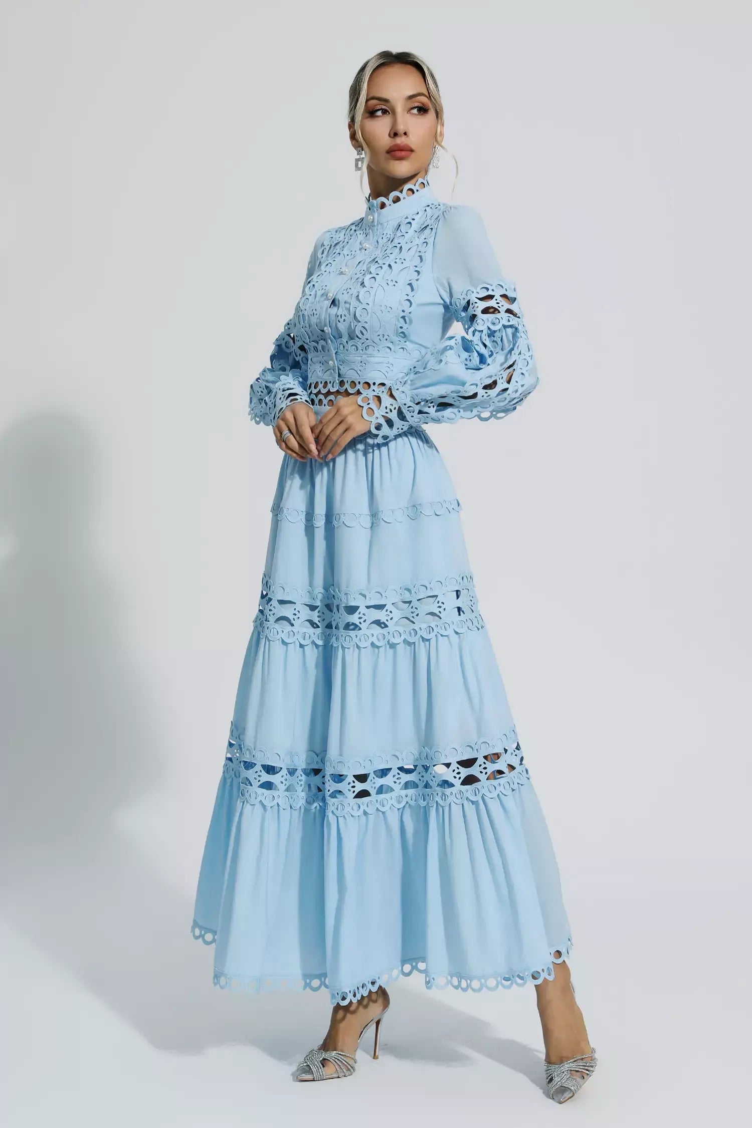 Cara™ | Blue Cut Out Long Sleeve Dress Dresses