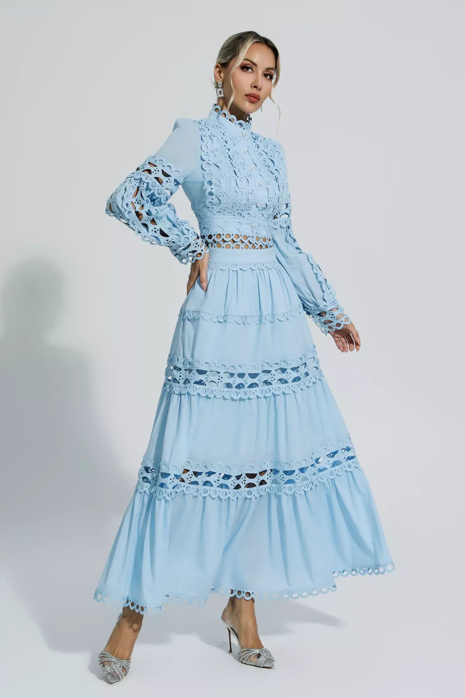 Cara™ | Blue Cut Out Long Sleeve Dress Dresses