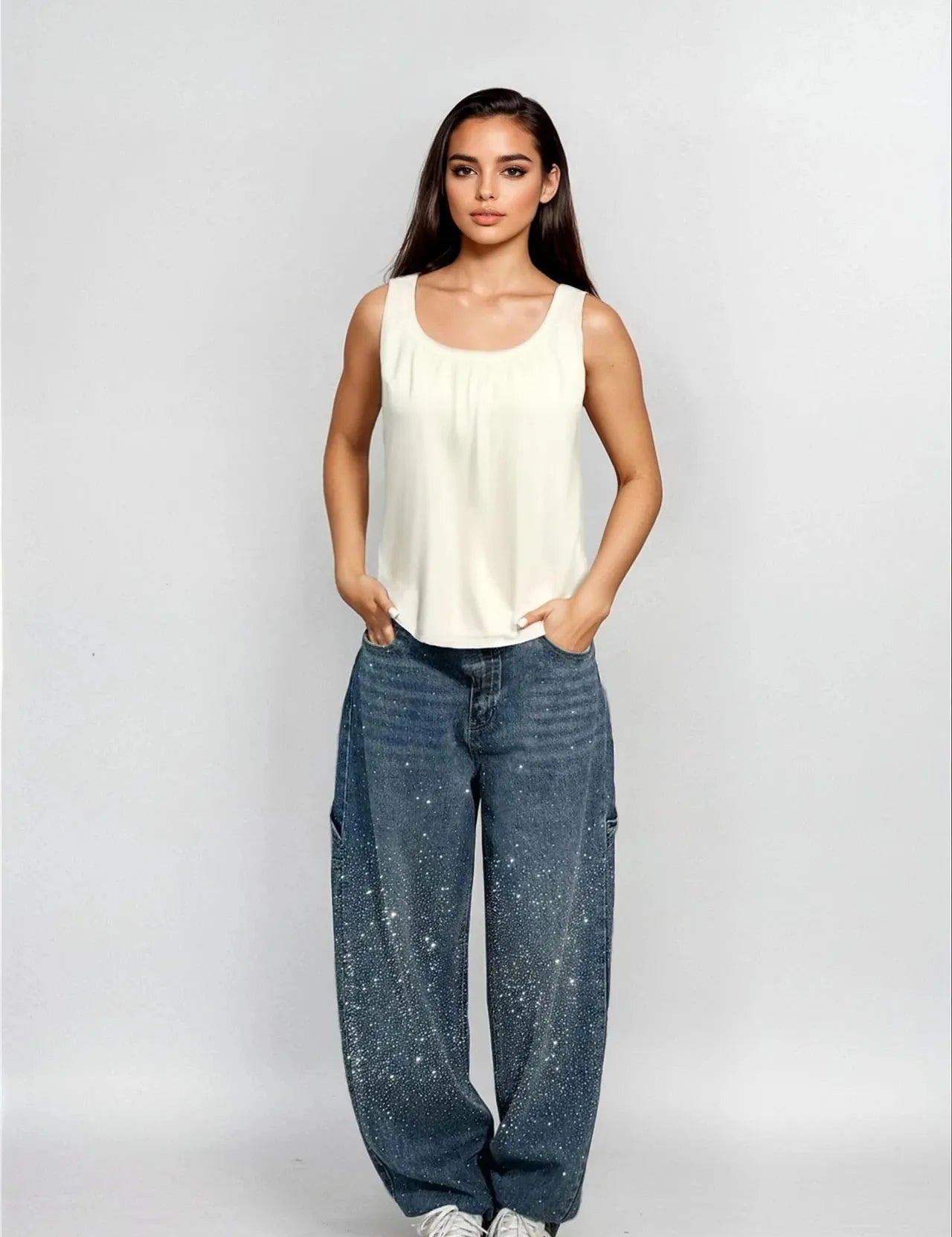 Celeste | Rhinestone Wide-Leg Jeans Pants