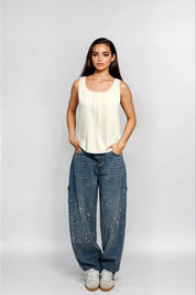 Celeste | Rhinestone Wide-Leg Jeans Pants