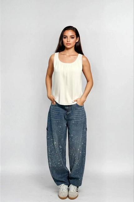 Celeste | Rhinestone Wide-Leg Jeans Pants