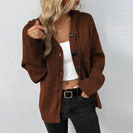 Women’s Knit Hooded Cardigan Brown Cardigan