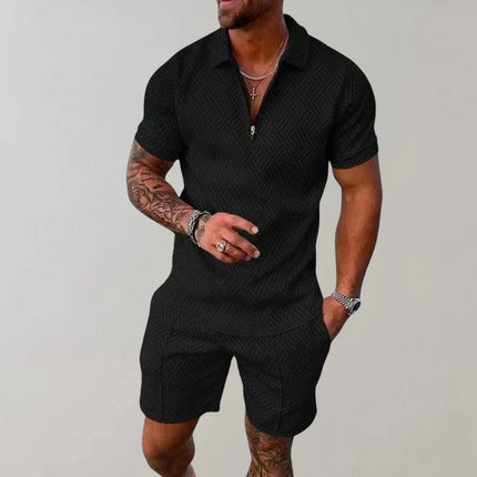 Men's Zip Polo Set Black Shirts & Tops