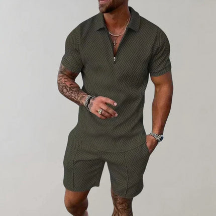 Men's Zip Polo Set Army green Shirts & Tops