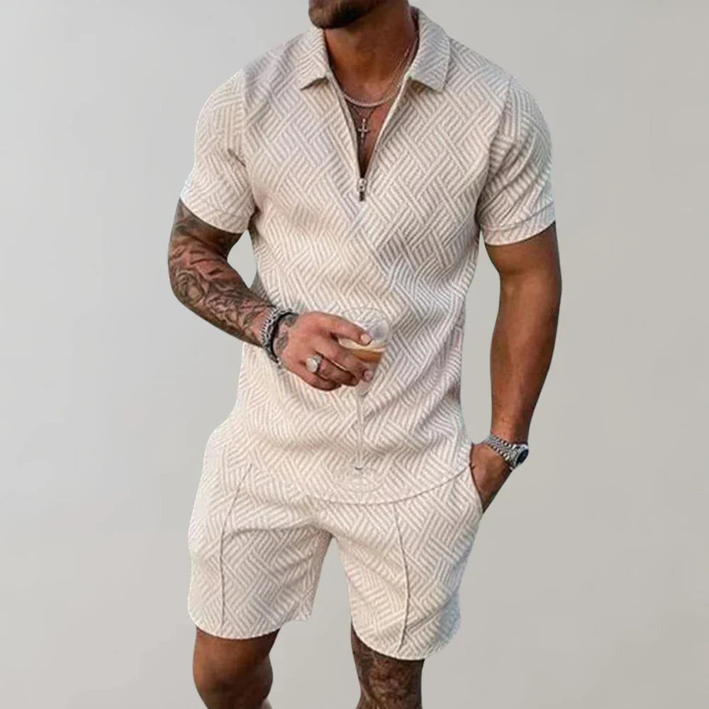 Men's Zip Polo Set Off white(Very Light pinkish) Shirts & Tops