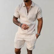 Men's Zip Polo Set Off white(Very Light pinkish) Shirts & Tops