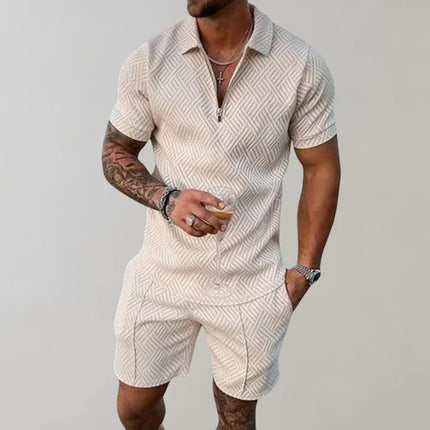 Men's Zip Polo Set Off white(Very Light pinkish) Shirts & Tops
