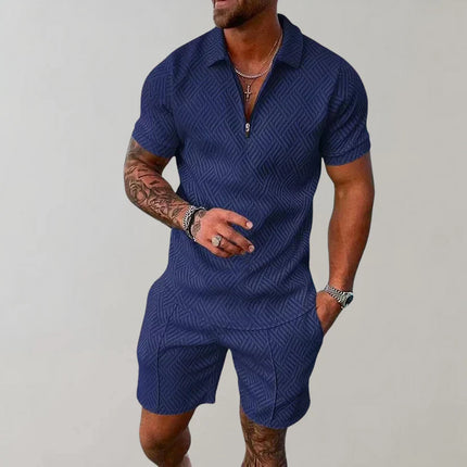Men's Zip Polo Set Navy blue Shirts & Tops
