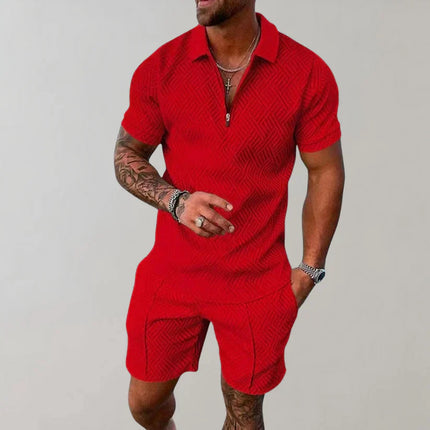Men's Zip Polo Set Red Shirts & Tops