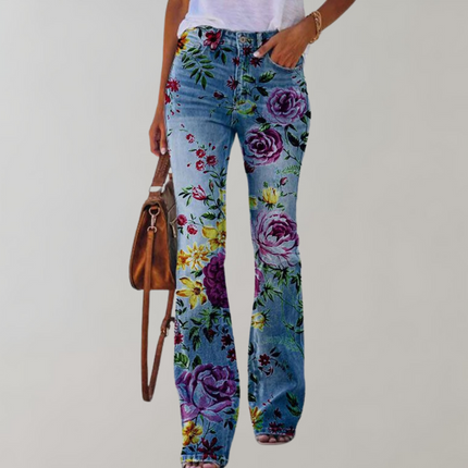 Women's Floral Embroidered Jeans Rose viola Pants