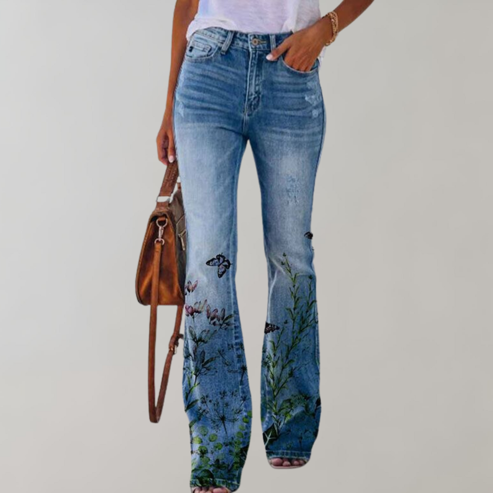 Women's Floral Embroidered Jeans Black flower Pants