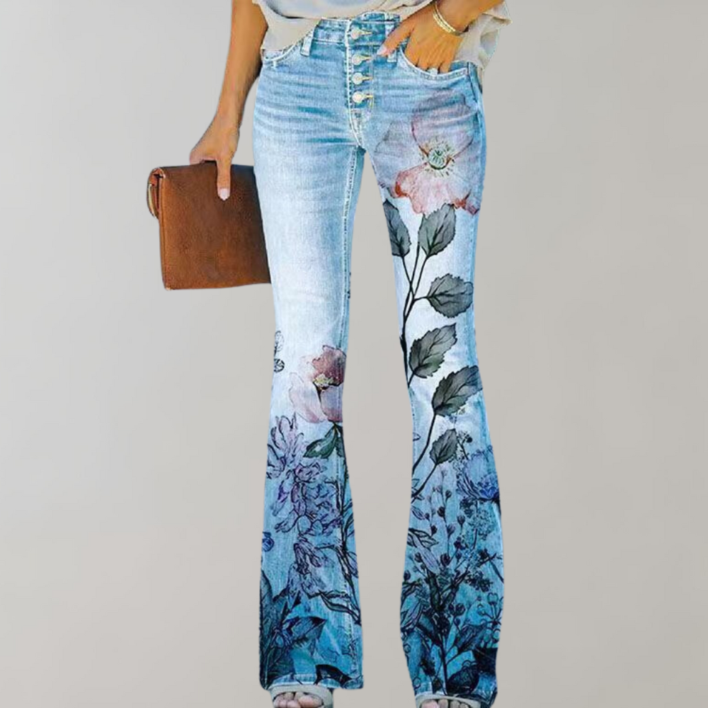 Women's Floral Embroidered Jeans Pink flower Pants