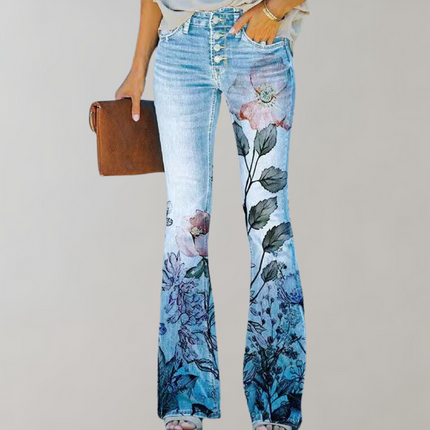 Women's Floral Embroidered Jeans Pink flower Pants