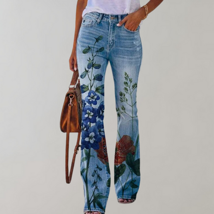 Women's Floral Embroidered Jeans Blue flower Pants