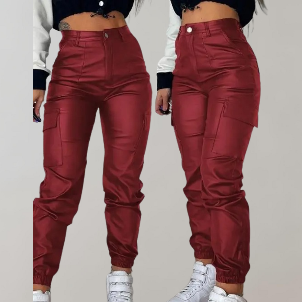 Women's High-Waisted Elegant Cargo Pants Wine Red Cargo Pants