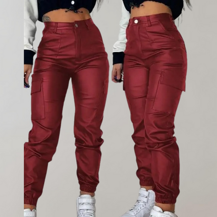 Women's High-Waisted Elegant Cargo Pants Wine Red Cargo Pants