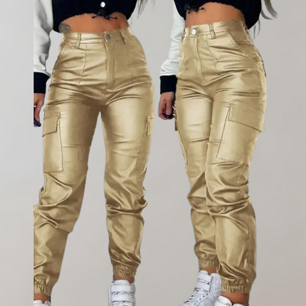 Women's High-Waisted Elegant Cargo Pants Yellow Cargo Pants