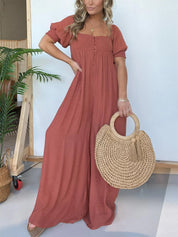 Wyn™ | Feminine Flair Smocked Jumpsuit Jumpsuit