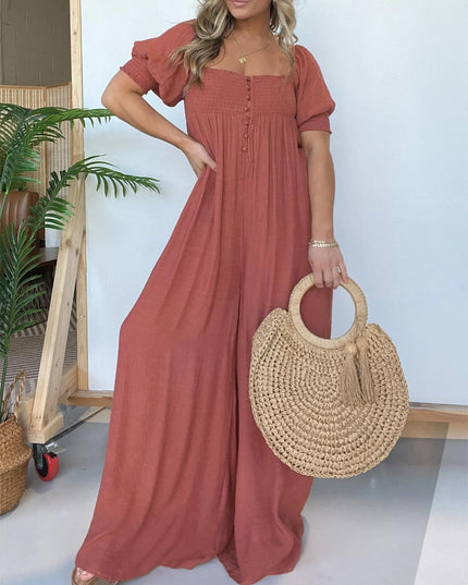 Wyn™ | Feminine Flair Smocked Jumpsuit Jumpsuit