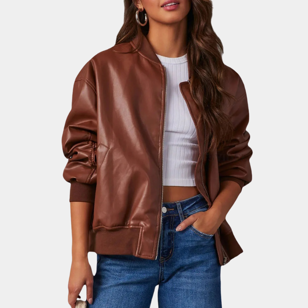 Women's Casual Leather Jacket Brown Jackets