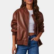 Women's Casual Leather Jacket Brown Jackets