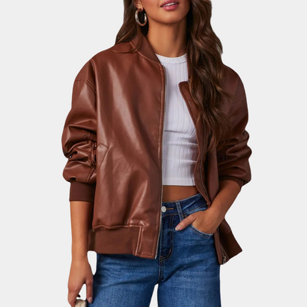 Women's Casual Leather Jacket Brown Jackets