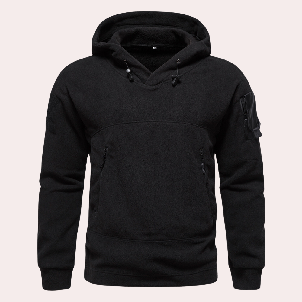 Multi-Pocket Tactical Fleece Hoodie Black Fleece Hoodie