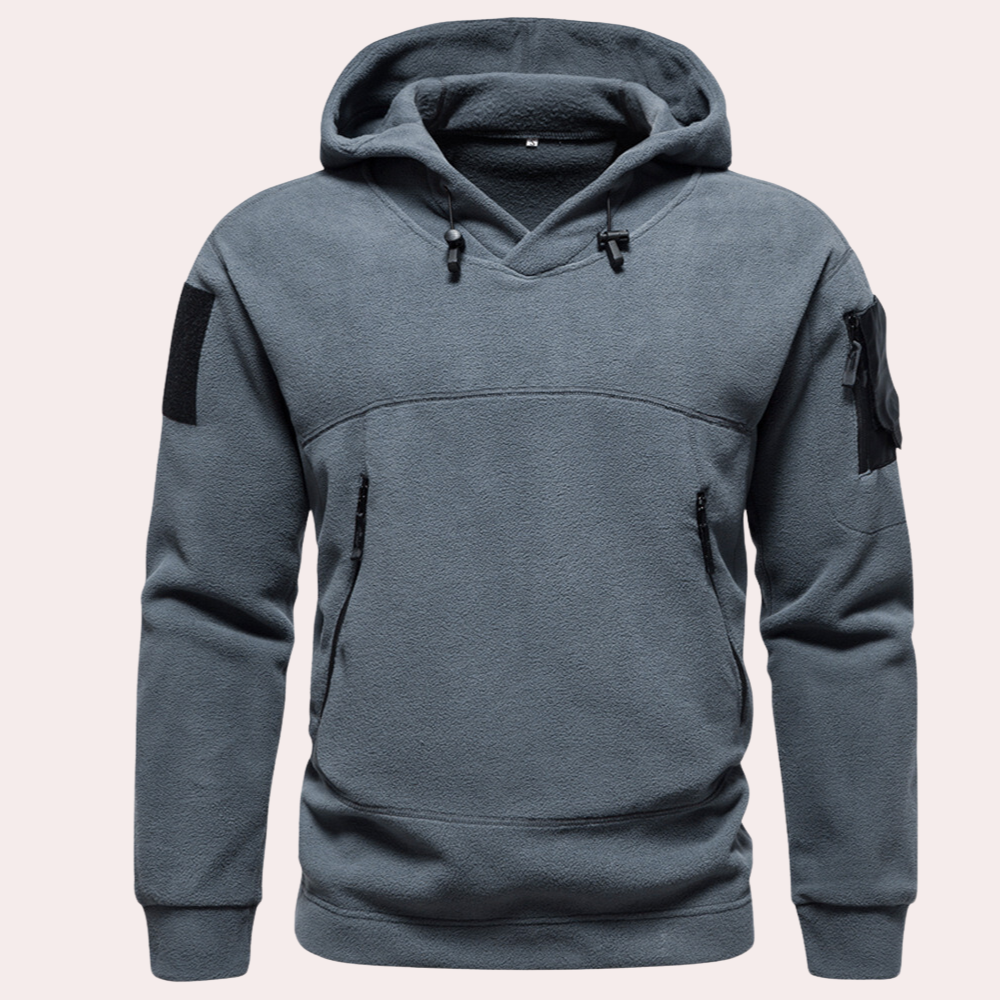 Multi-Pocket Tactical Fleece Hoodie Grey Fleece Hoodie