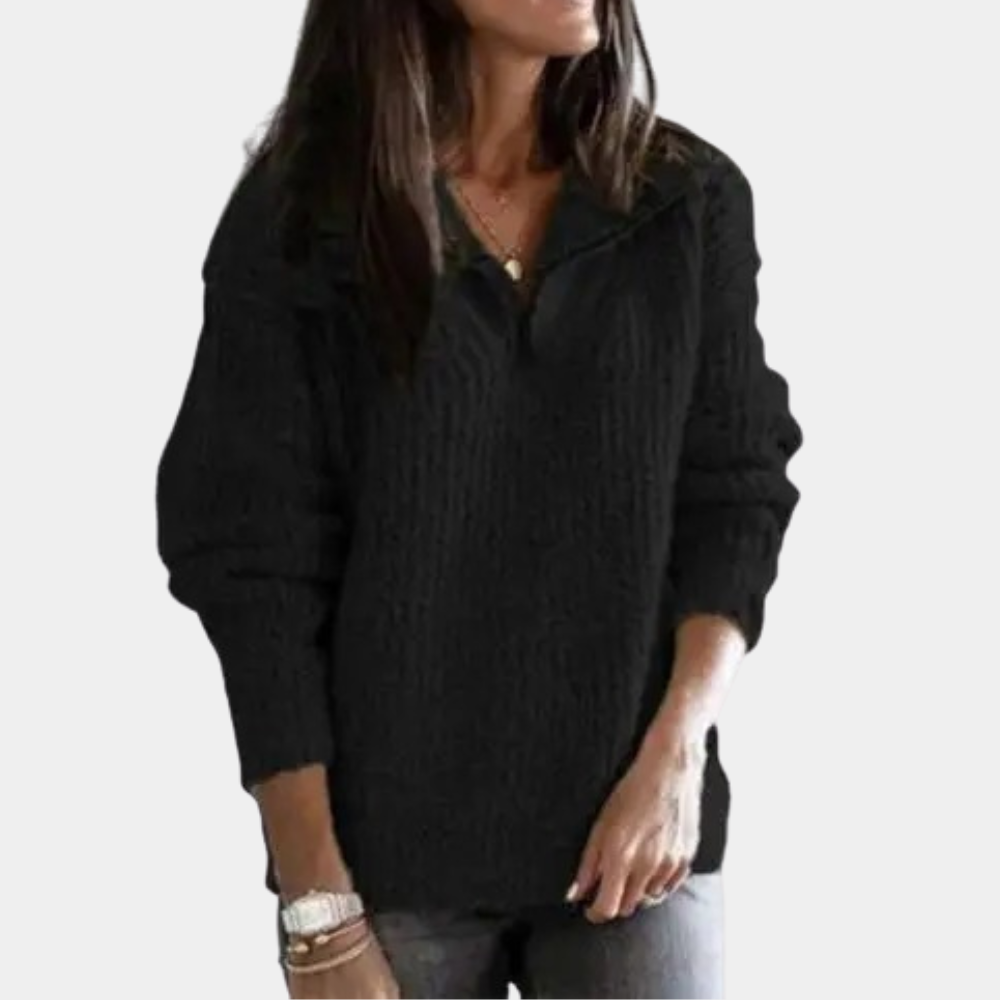 Adrianna | Women's Sweater with Half Zip Black