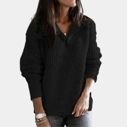 Adrianna | Women's Sweater with Half Zip Black