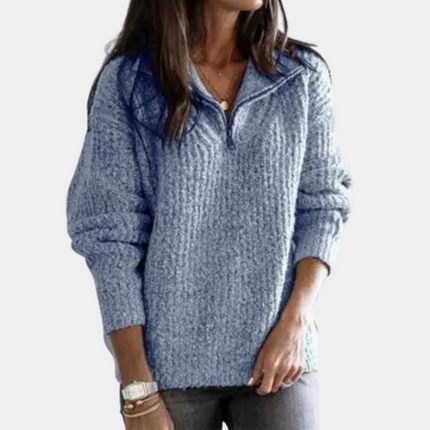 Adrianna | Women's Sweater with Half Zip Blue