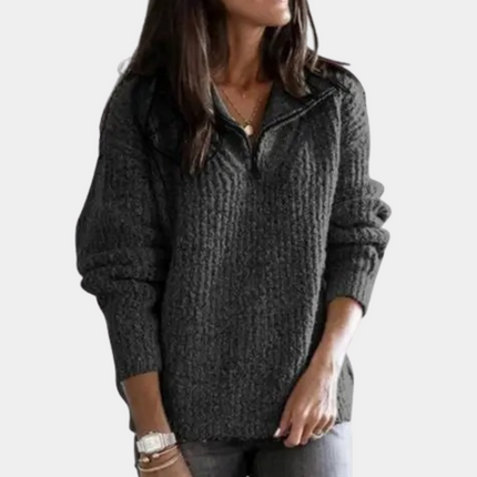Adrianna | Women's Sweater with Half Zip Dark Gray
