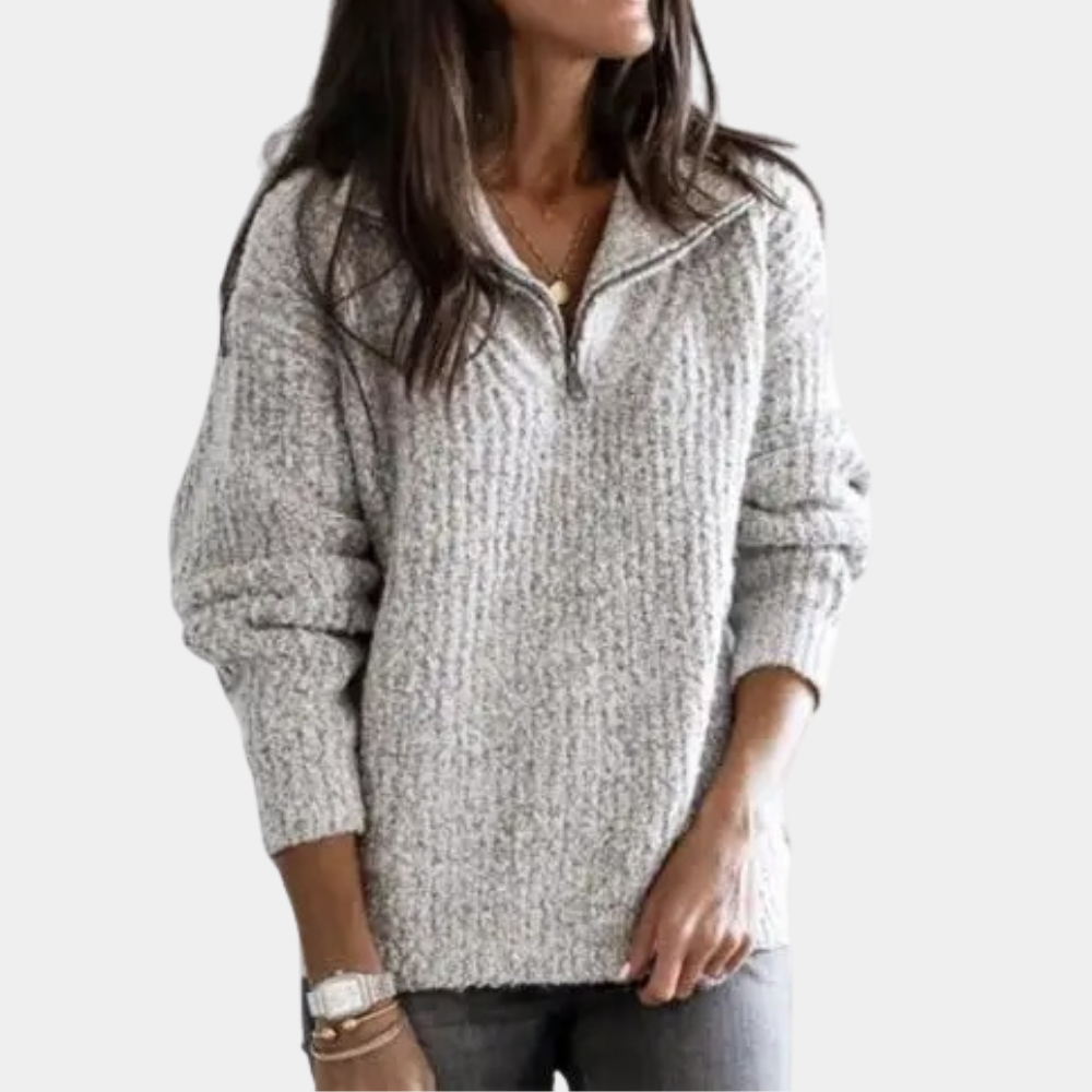 Adrianna | Women's Sweater with Half Zip Gray