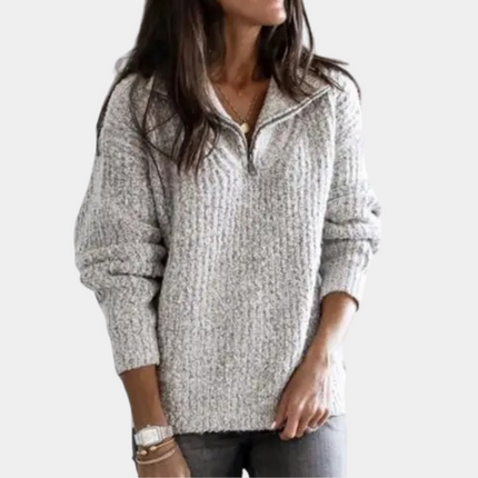 Adrianna | Women's Sweater with Half Zip Gray