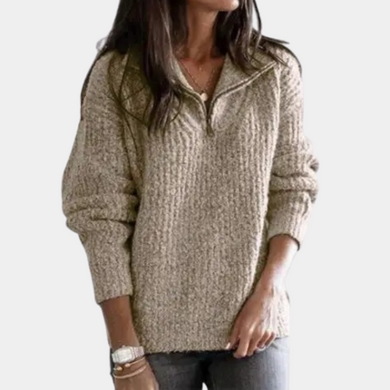 Adrianna | Women's Sweater with Half Zip Khaki