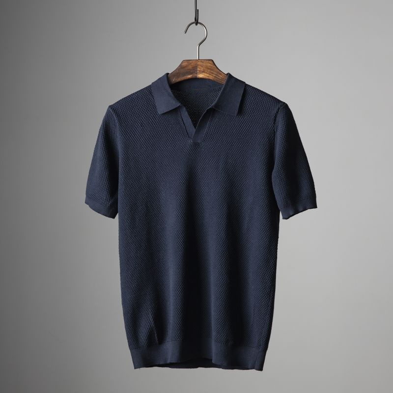 Charles | Peruvian Cotton Polo Shirt Dark Blue Polo Shirts