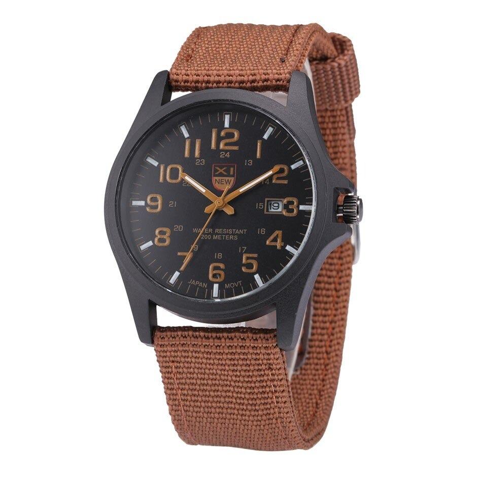 Men's Military-Style Rugged Watch with Illuminated Dial Brown Men Fashion