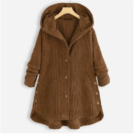 Cecily | Hooded Ribbed Coat Brown Coat