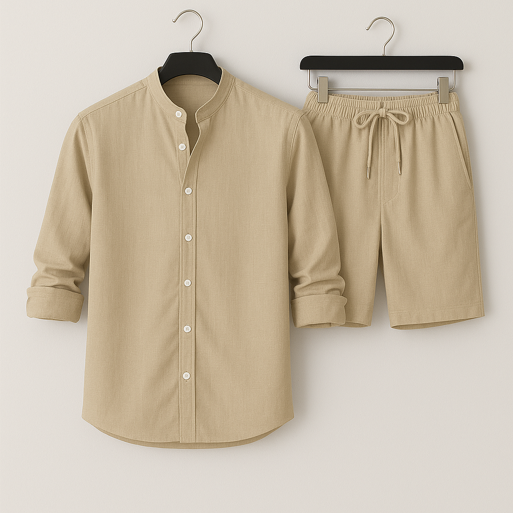 Relaxed Linen Two‑Piece Set – Duvall Chic Khaki Outfit Sets