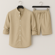 Relaxed Linen Two‑Piece Set – Duvall Chic Khaki Outfit Sets