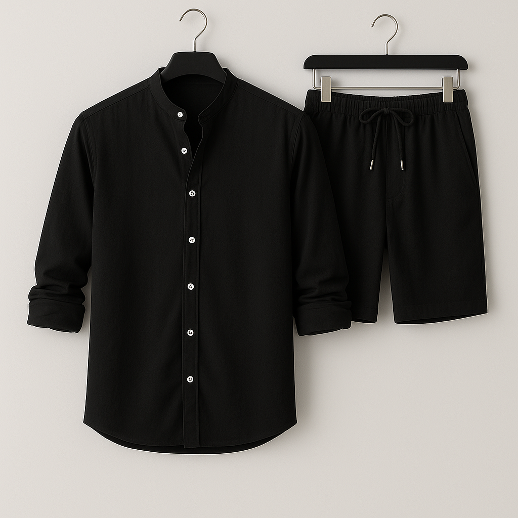 Relaxed Linen Two‑Piece Set – Duvall Chic Black Outfit Sets