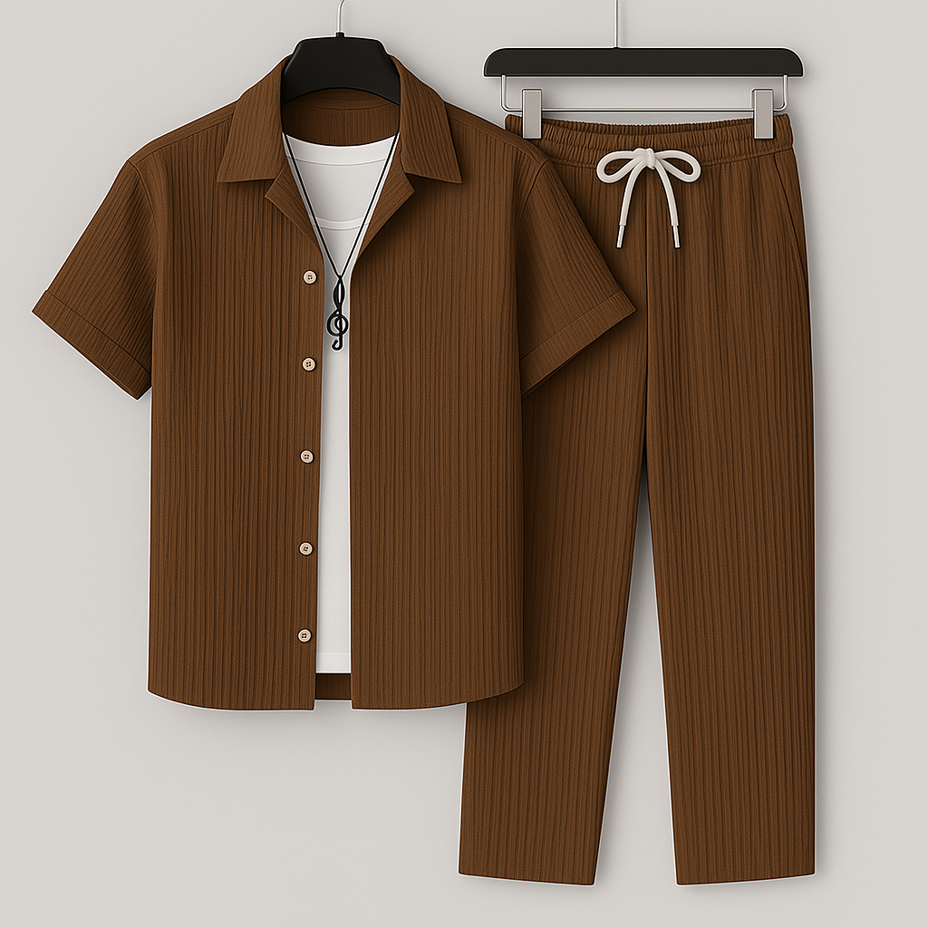 Cavari Relaxed Linen Set Brown Men Set