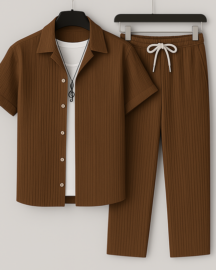 Cavari Relaxed Linen Set Brown Men Set